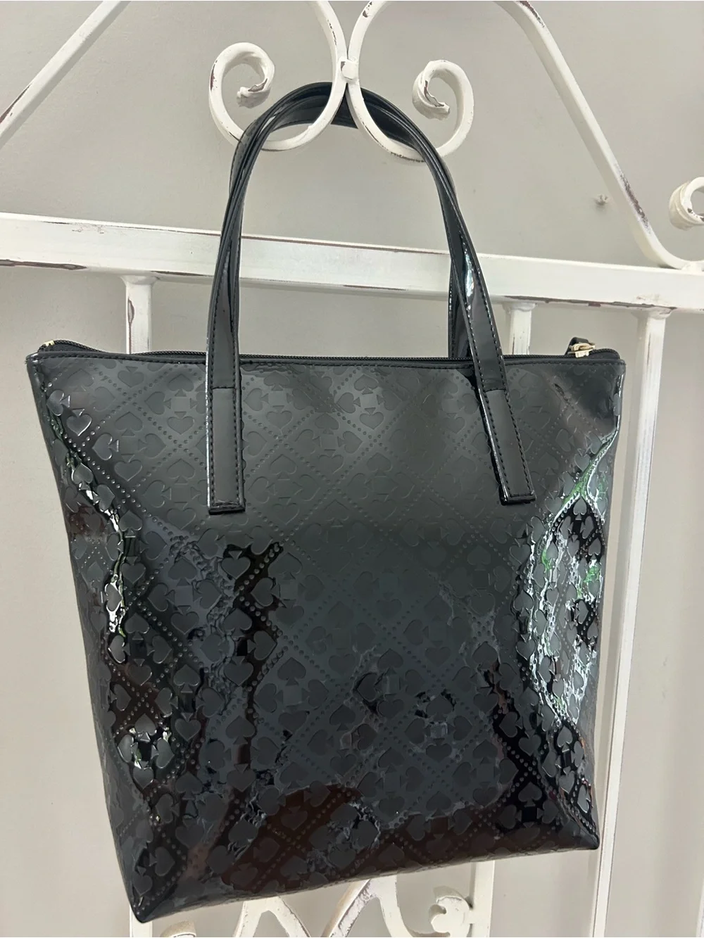 Kate Spade New York Emerald Avenue Jeralyn Black Patent Tote Bag & Heart Charm